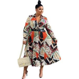 Multicolor Pleated Geometric Print Dress